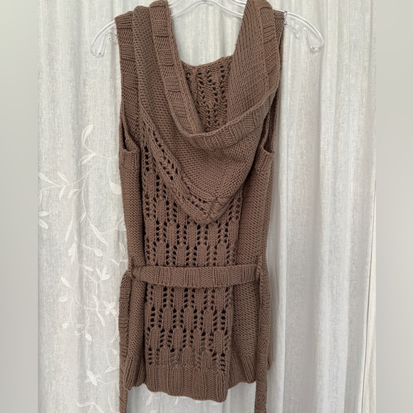 Vintage Twinkle by Wenlan Knit Hoody Sleeveless Sweater Cardigan with Tie - Picture 2 of 5